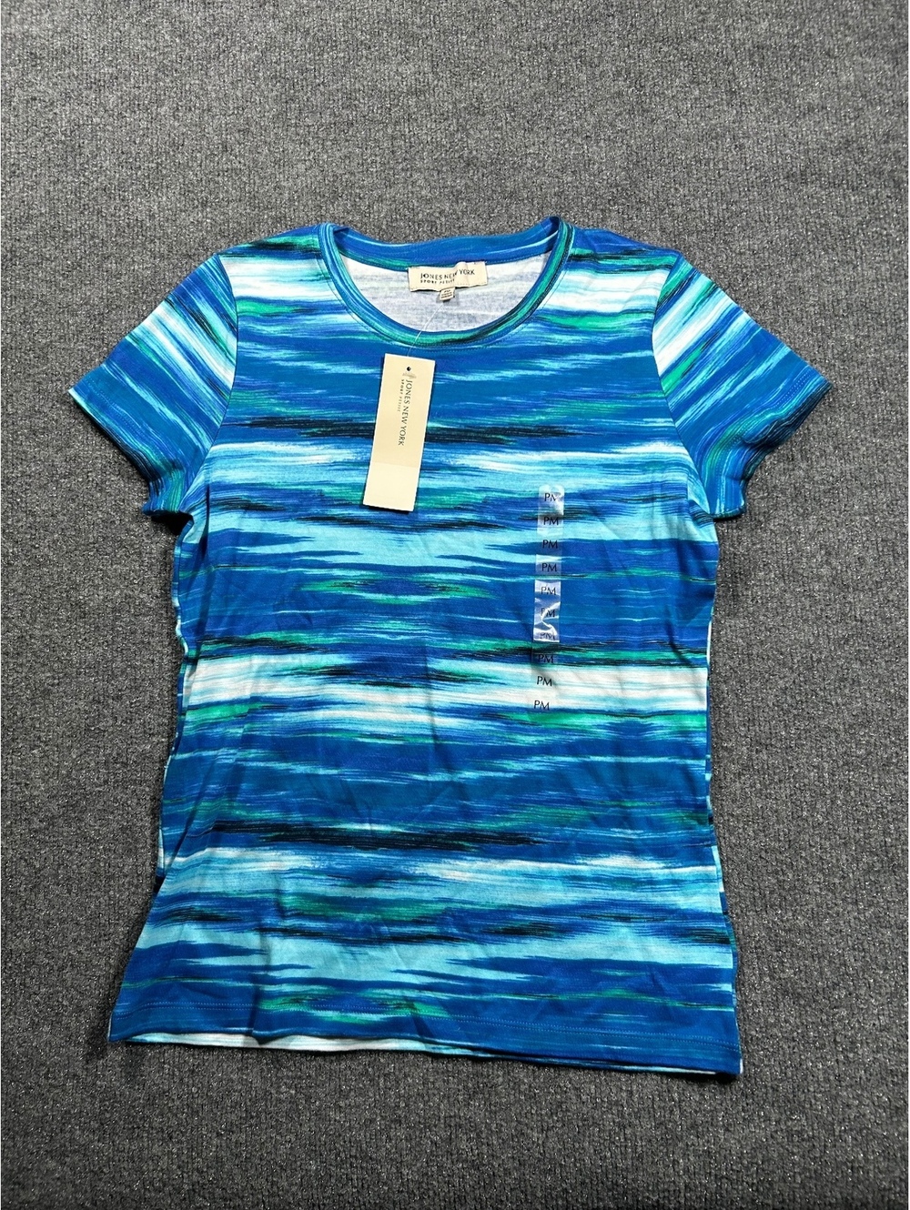 Jones New York Sport Petite Blue Striped Short Sleeve T-Shirt PM